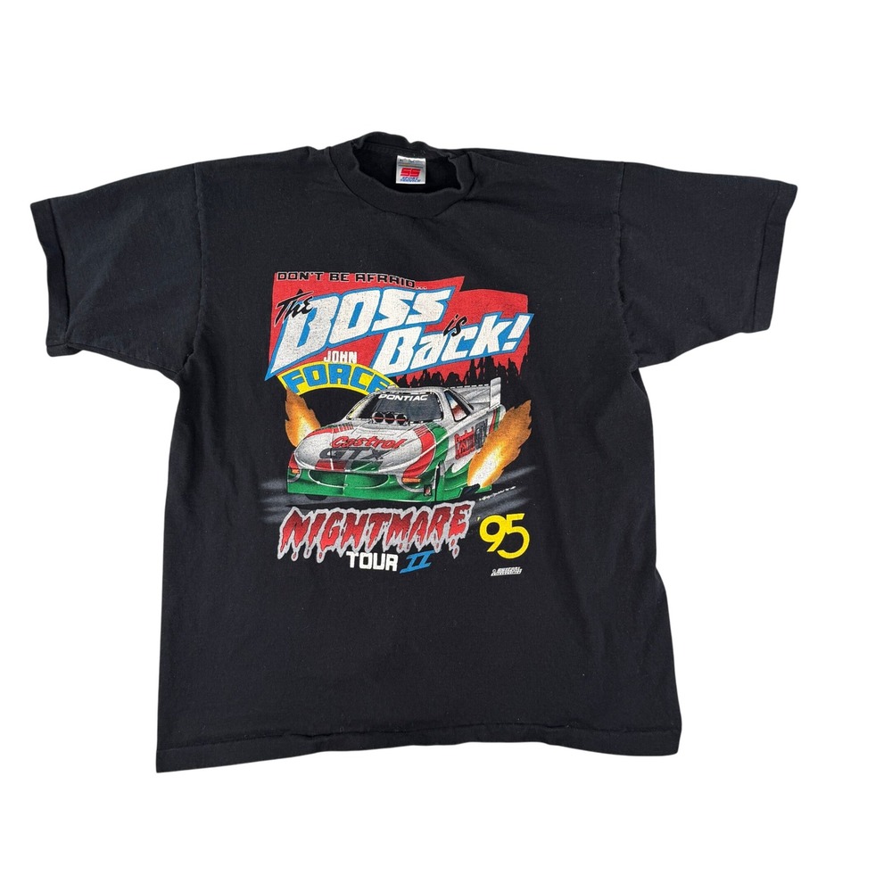 VTG 90s John Force The Boss Back Nightmare Tour II‎ Racing T Shirt XL